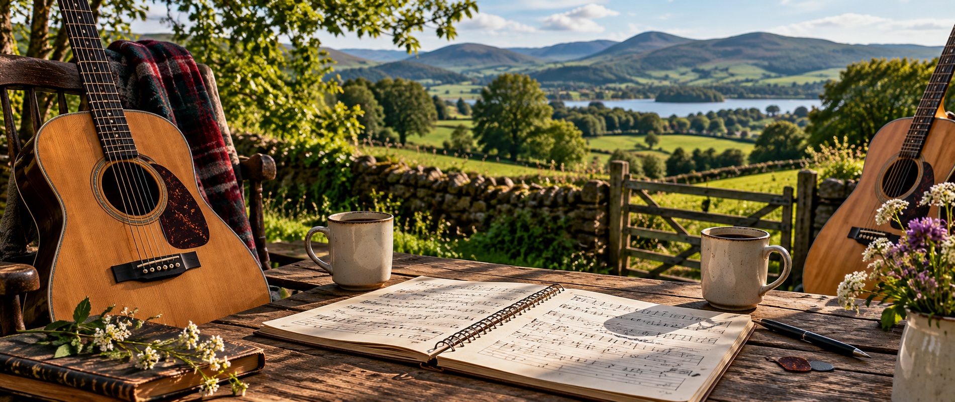 Acoustic guitar, countryside and two garden birds — Friends’ Guitar Tabs